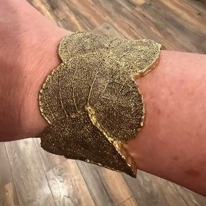 Lia Sophia Leaf Cuff Goldtone Arboretum Bracelet Adjustable